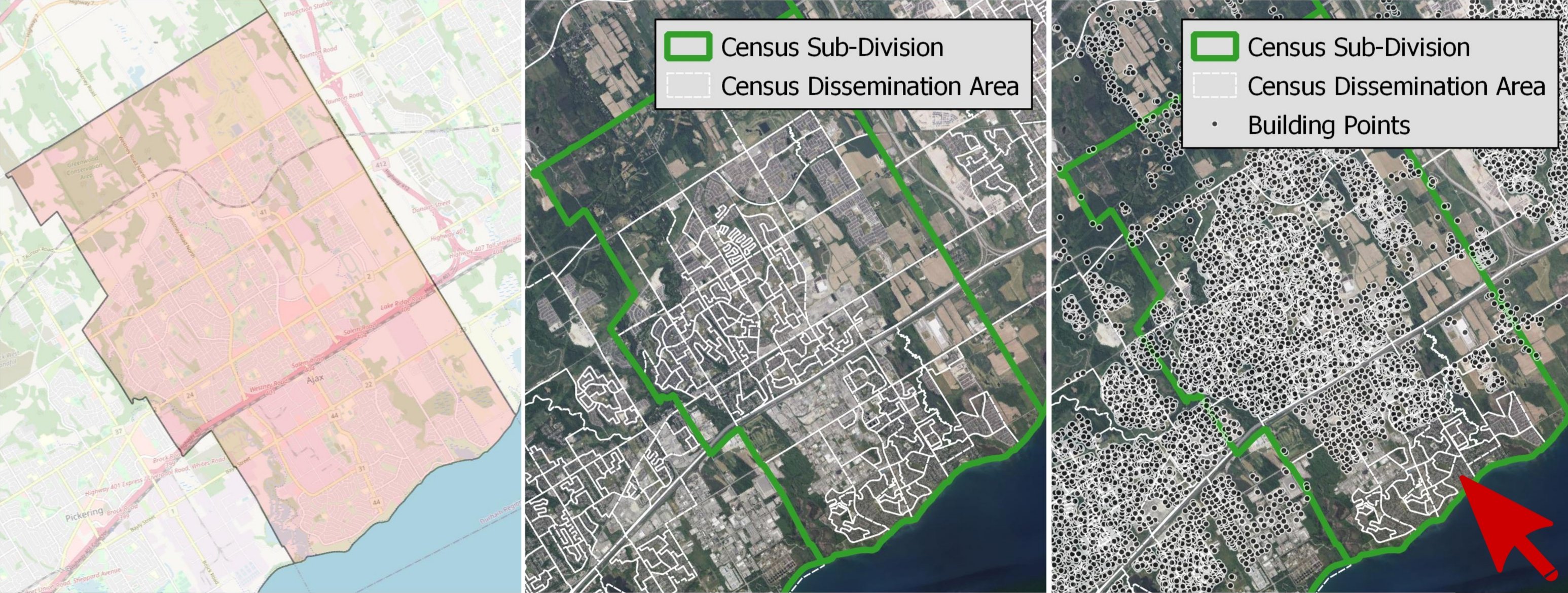 Demonstration of building points missing in a dissemination area (Ajax, ON)