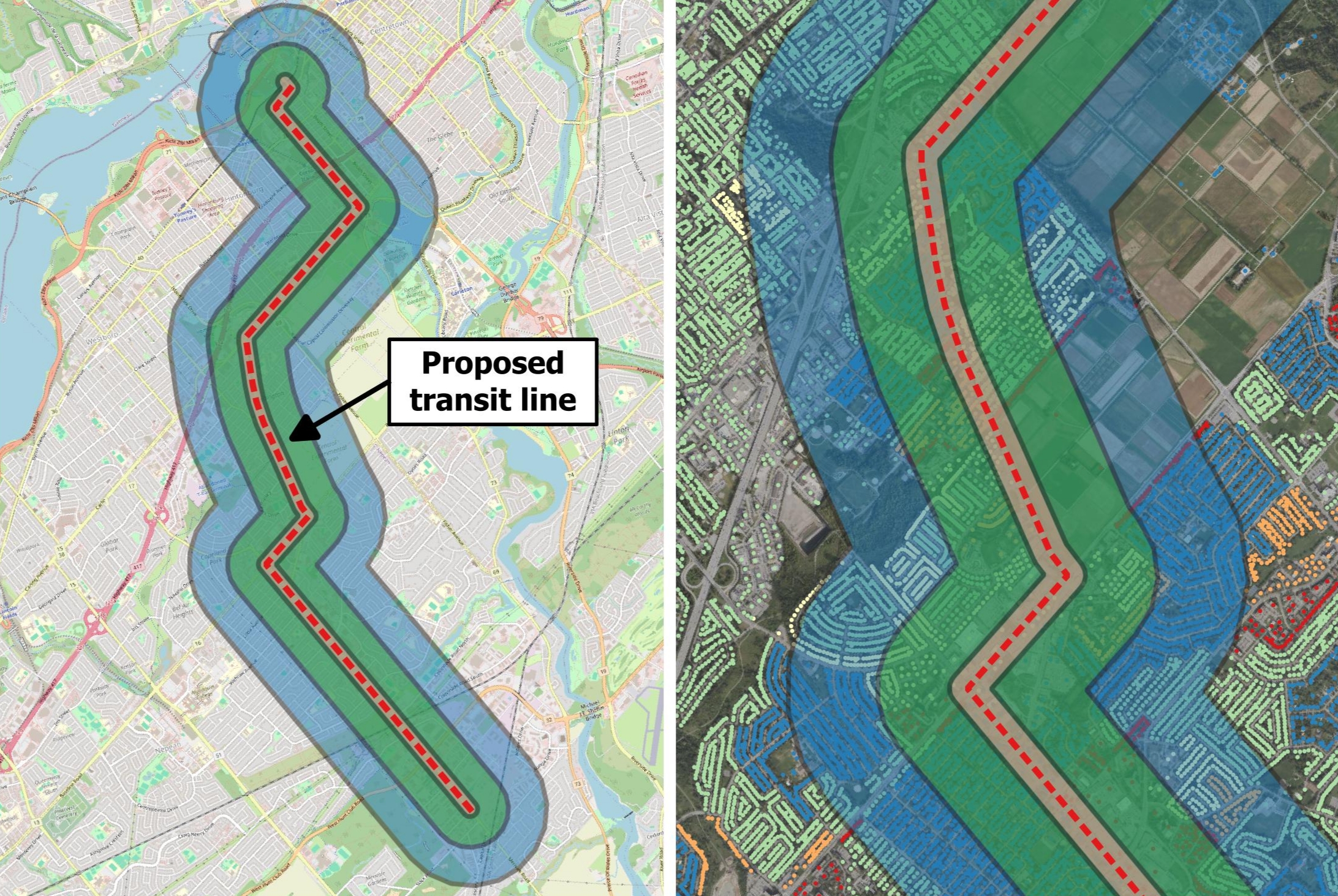Population coverage for new transit line, ON