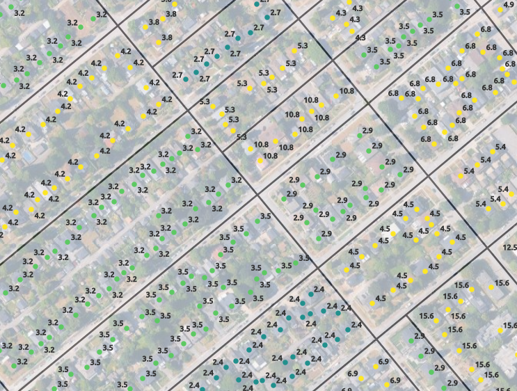 Close-up view with population labels in Victoria, BC